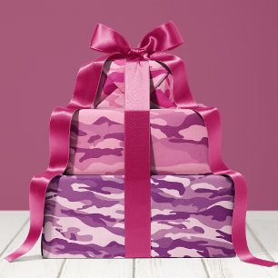 Mädchenhaftes Rosa und Lila-Tarnmuster Geschenkpapier Set