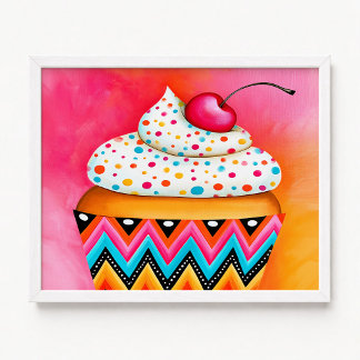 Mädchenhaftes rosa und orangefarbenes Cupcake-Male Poster