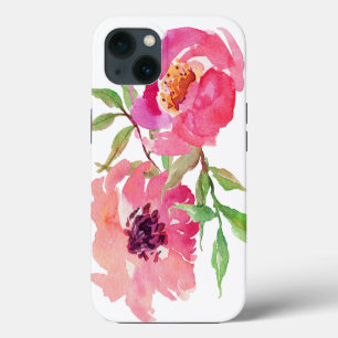 Mädchenhaftes rosa Wasserfarben-Blumenmuster iPhone 13 Hülle