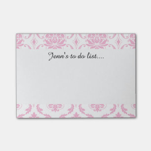 Mädchenhaftes Rosa Weißes Vintage-Damaskusmuster Post-it Klebezettel