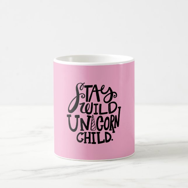 Mädchenhaftes Rosa Wildes Einhorn Kaffeetasse (Mittel)