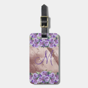Mädchenhaftes Rose Gold Glitter Schriftzug Monogra Gepäckanhänger