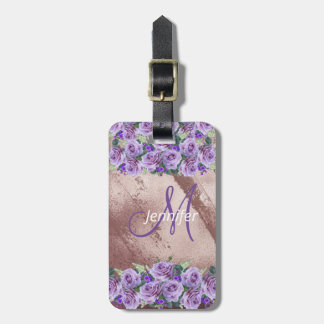 Mädchenhaftes Rose Gold Glitter Schriftzug Monogra Gepäckanhänger
