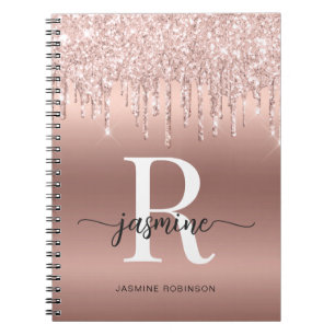 Mädchenhaftes Rose Gold Glitter-Tropfen Monogramm  Notizblock