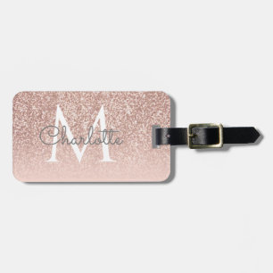 Mädchenhaftes Roségold Glitter Rosa Monogramm Gepäckanhänger