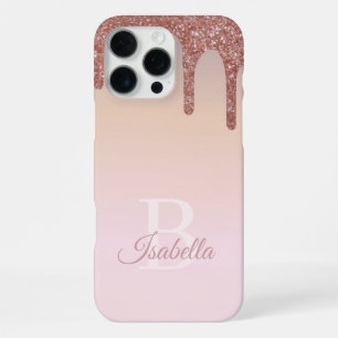 Mädchenhaftes Roségold-Glitter, Rosa und monogramm iPhone 16 Pro Max Hülle
