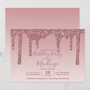 Mädchenhaftes Roségold Glitter Tropfen Geburtstag Einladung
