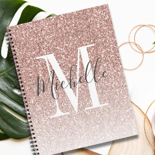 Mädchenhaftes Roségold - Rosa Glitter Monogramm Na Notizbuch