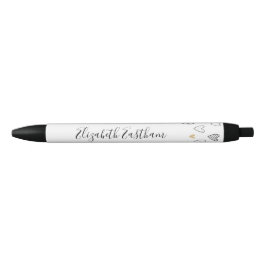 Mädchenhaftes Schwarz-Gold-Herz Feminine Schrift Kugelschreiber