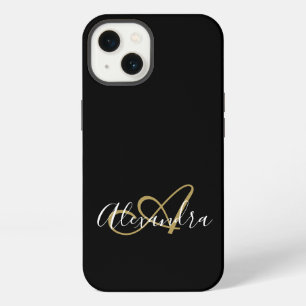 Mädchenhaftes schwarzes Gold Elegantes Monogramm S iPhone 13 Hülle
