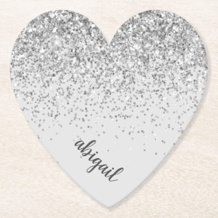 Mädchenhaftes Silber Glitter Funkel Modern Herz Pa Untersetzer