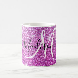Mädchenhaftes und glamouröses lila Glitter Funkeln Kaffeetasse