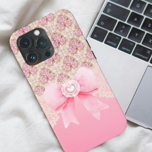 Mädchenhaftes Vintage-Rosa-Blumen-Rosen-Band-Und-S Case-Mate iPhone 14 Pro Max Hülle