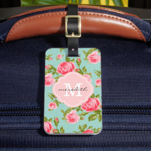 Mädchenhaftes Vintage-Rosen-Blumen-Monogramm Gepäckanhänger
