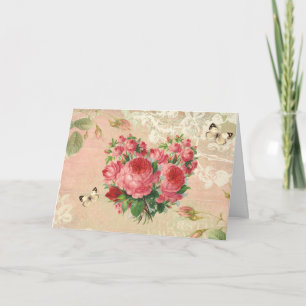 Mädchenhaftes Vintage-Rosen-Herz-Collage Karte