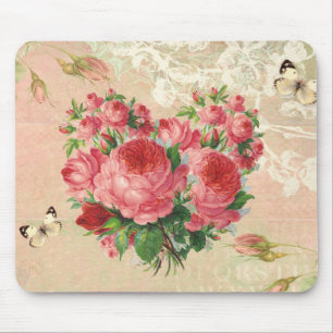 Mädchenhaftes Vintage-Rosen-Herz-Collage Mousepad