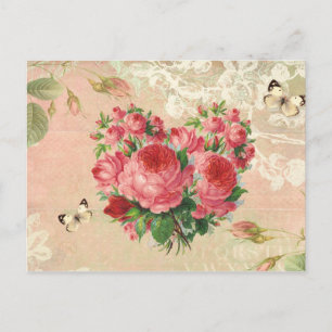 Mädchenhaftes Vintage-Rosen-Herz-Collage Postkarte