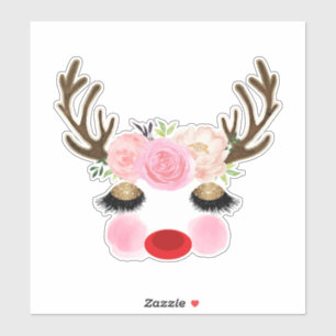 Mädchenhaftes Weihnachts-Feiertags-Rentier Florale Aufkleber