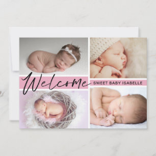 Mädchenhaftes Willkommen Süße Baby-Fotocollage Geb Ankündigung
