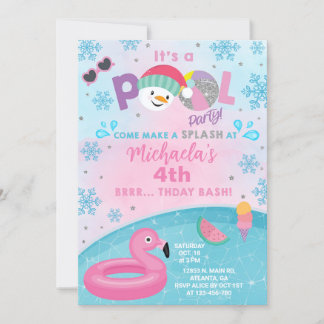 Mädcheninterner Winterpool Party Geburtstagseinlad Einladung