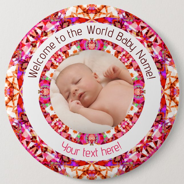 Mädchenjunge Dusche Lebendiger rosa Foto Text Button (Vorderseite)