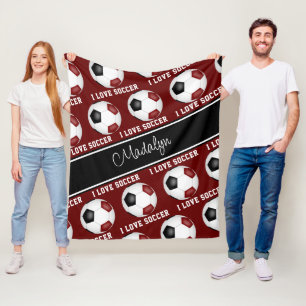 Mädchenjunge schwarze Fußballbälle Textmuster Fleecedecke
