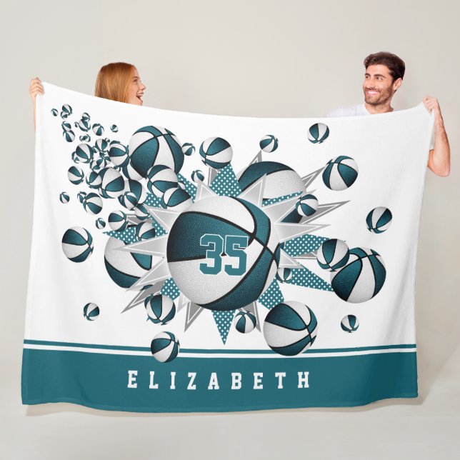 Mädchenkorbststerne aquamarin personalisiert fleecedecke (Beispiel)