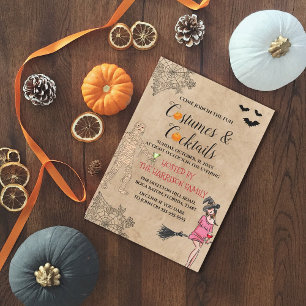Mädchenkostüme & Cocktails Halloween-Einladung Einladung