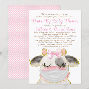 Mädchenkuh mit Maske Drive By Baby Shower Einladung
