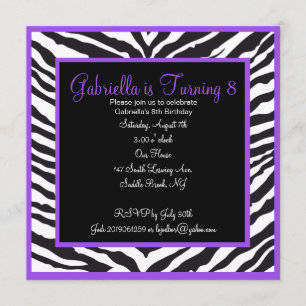 Mädchenlila Zebra-Druck-Geburtstags-Einladung Einladung