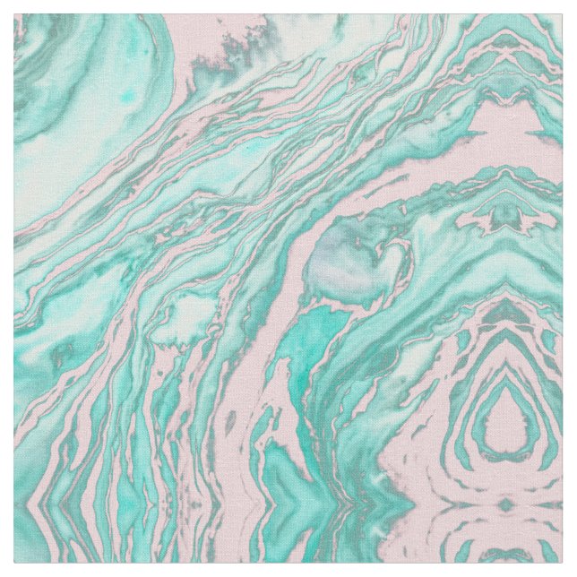 Mädchenmodernes, rosa, Aquamarin-grünes Marmormust Stoff (Nahaufnahme)