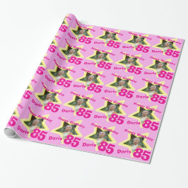 Mädchenname 85. Geburtstag Foto rosa gelbe Verpack Geschenkpapier