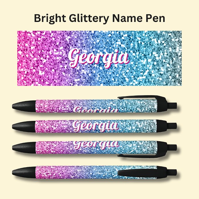 Mädchenname auf hellrosa und blauer Glitzer Kugelschreiber (Von Creator hochgeladen)