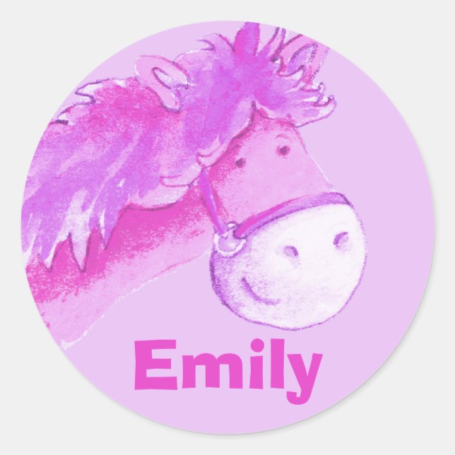 Mädchenname Emily Pink Pony Sticker (Vorderseite)