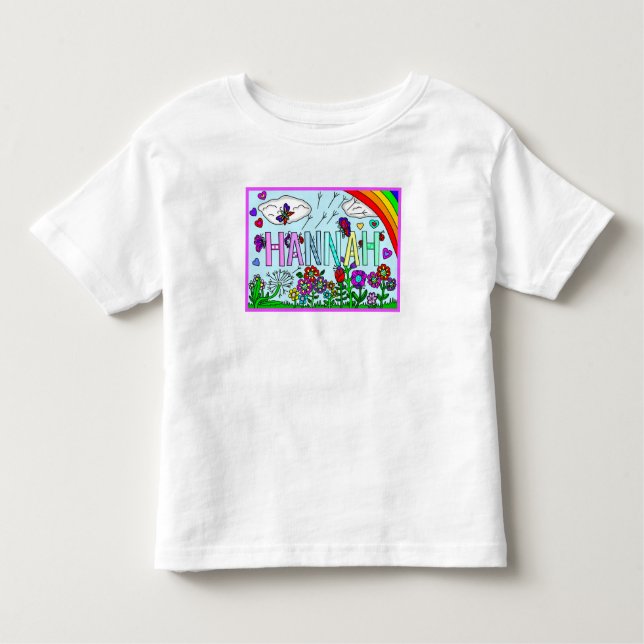 Mädchenname Hannah Whimsikale Blume, Regenbogen Kleinkind T-shirt (Vorderseite)