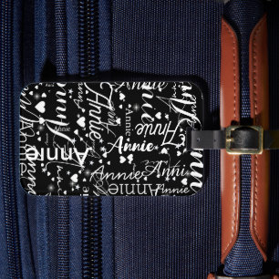 Mädchenname Herz und Sterne Schwarz und Weiß Gepäckanhänger