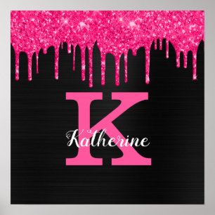 Mädchenname in Schwarz mit heißen rosa Glittertrop Poster