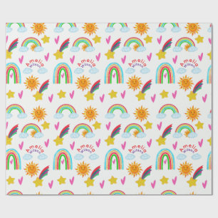 Mädchenname mit Regenbogen-Sonne-Stern-Muster für  Geschenkpapier