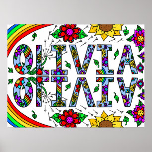 Mädchenname Olivia Colorful Whimsical Wild Blume Poster