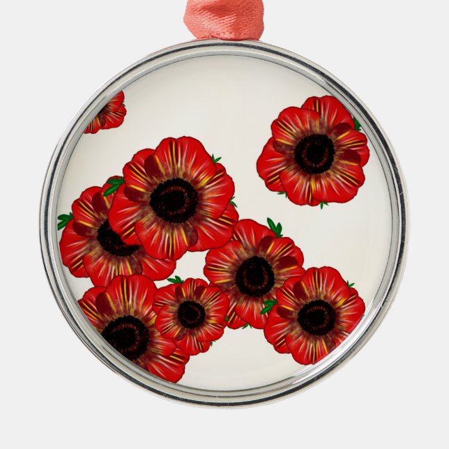 Mädchenname Poppy, rotes Mohnmuster Art by Leah G Silbernes Ornament (Vorne)