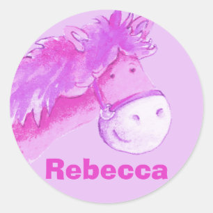 Mädchenname "Rebecca" rosa Ponyaufkleber Runder Aufkleber