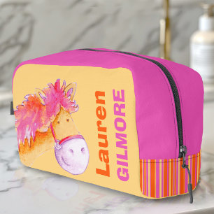 Mädchenname süßes Pony Aquarell orange pink Waschbeutel