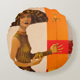 Mädchenportrait, Ölmalerei auf Leinwand Rundes Kissen
