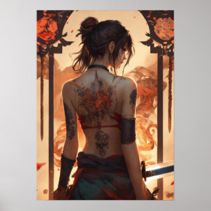 Mädchenposter mit Tattoo Poster