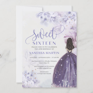 Mädchenprinzessin mit lila Kleiderfeder böhmisch Einladung
