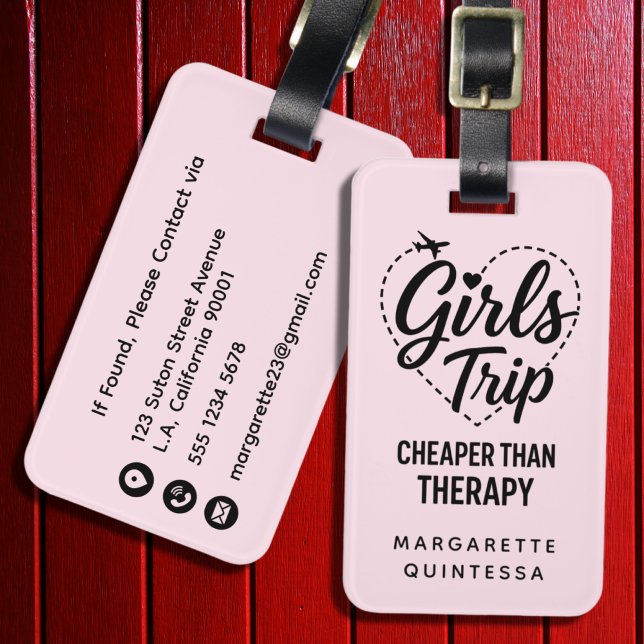 Mädchenreise billiger als Therapie Lustig Rosa Gepäckanhänger (Von Creator hochgeladen)