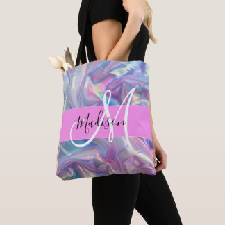 Mädchenrosa Holografisch Iridescent Monogram Name