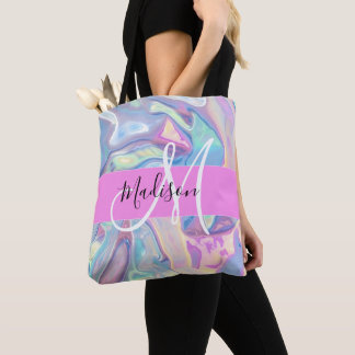 Mädchenrosa Holografisch Iridescent Monogram Name