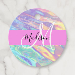 Mädchenrosa Holografisch Iridescent Monogram Name Geschenkanhänger