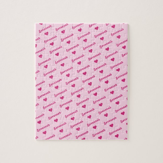 Mädchenrosa Wiederholungsname und Herz Puzzle (Vertikal)